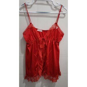 Vtg Erica Loren New York Women's Sleeveless Open Front Lacey Camisole Top Red XS